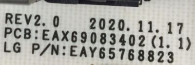 KIT DE TARJETAS PARA TV LG / MAIN EBT66702103 / EAX69509604 / FUENTE EAY65768823 / EAX69083402 / LGP55BX-200P / EPCA30CA1B / 3PCR02672D / T-CON 6871L-6411R / 6870C-0852B / 6411R / PANEL AC550AQY APA1 / MODELO OLED55A1AUA.DUSQLJR - Imagen 2